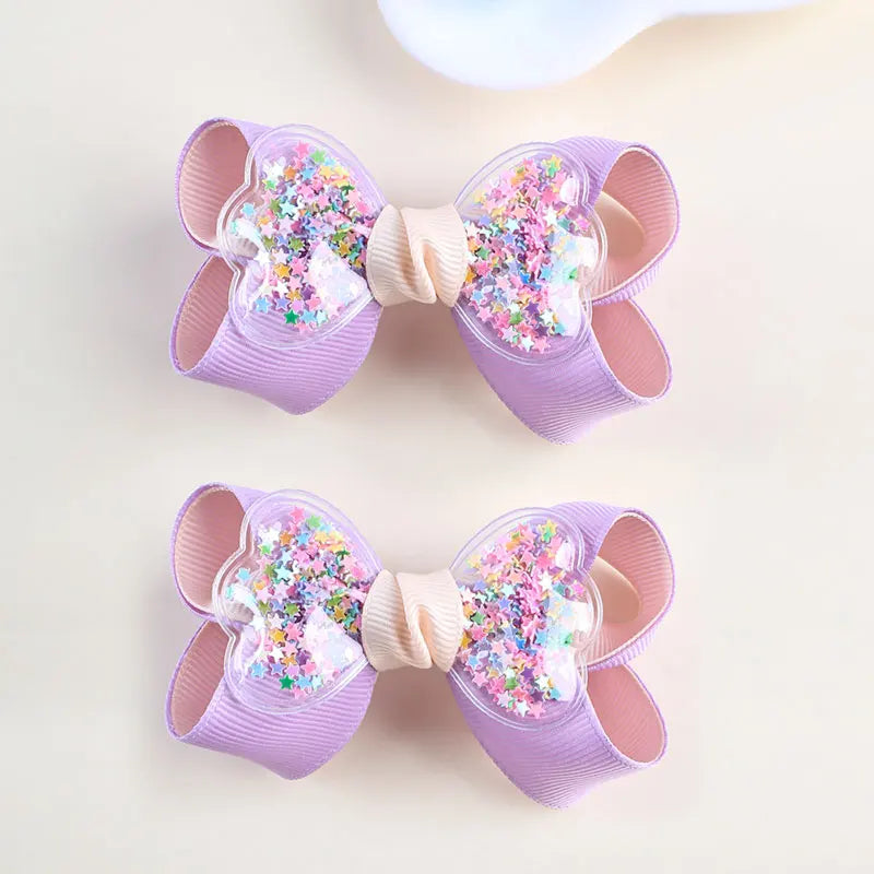 2Pcs Glitter Hairpin For Girls Boutique Ribbon Bowknot Hair Clips Kids Hair Accessories Handmade Sweet Barrettes Headwear