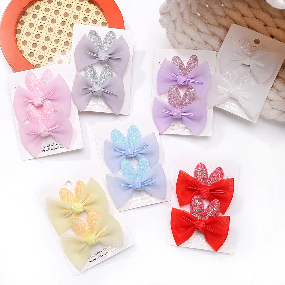 2pcs/set New Girls Kids Gauze Bow Hairpin Rabbit ears Hair Clips Princess Hair Accessories Baby Barrettes Wholesale