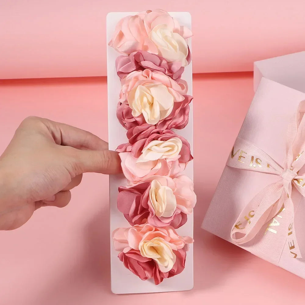 5/3Pcs Children Handmade Chiffon Petals Poppy Flower Hair Clips Rolled Rose Fabric Hair Flowers for Kids Girls Hair Accessories