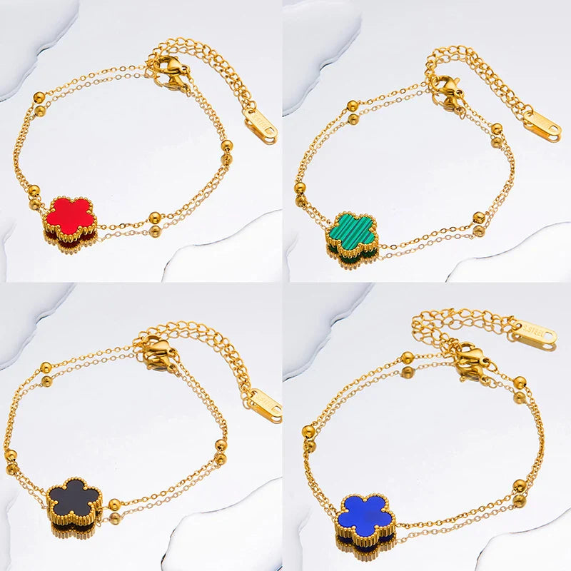 Clover Bracelet for Women Gold Plated Stainless Steel Bracelet Charm Bracelets Women's Hand Bracelets Girls Summer Jewelry