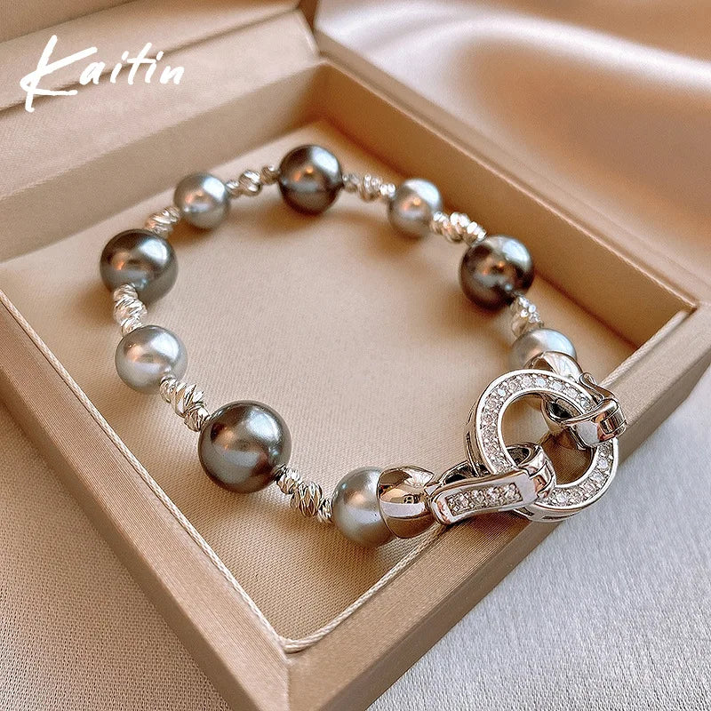 Kaitin French Zircon Pearl Irregular Round Bracelets for Women Fashion Light Luxury Charms Bracelet Wedding Bride Jewelry Gifts