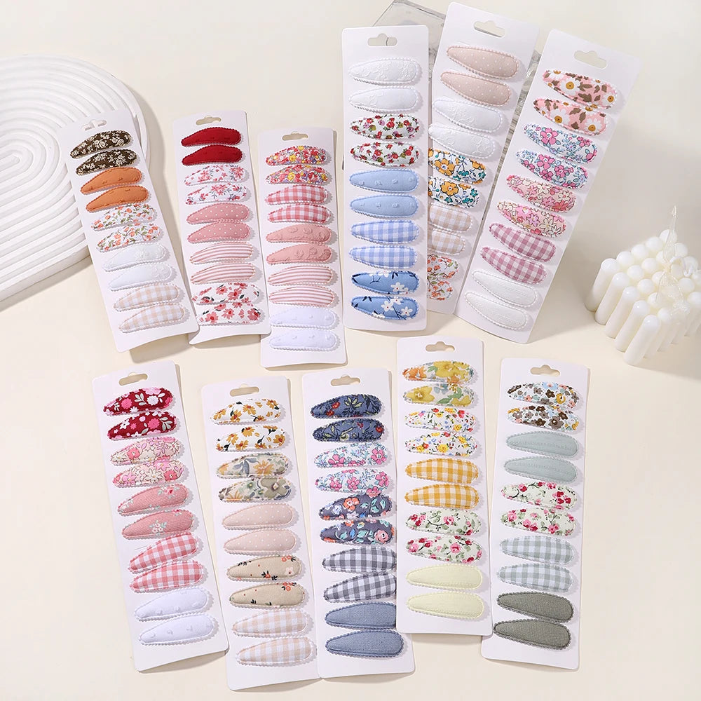 10Pcs/Lot Newborn Print Cotton Alloy Hair Bow Snap Clips Set Fabric Plaid Hairpins Girls Kids Headwear Baby Hair Accessories