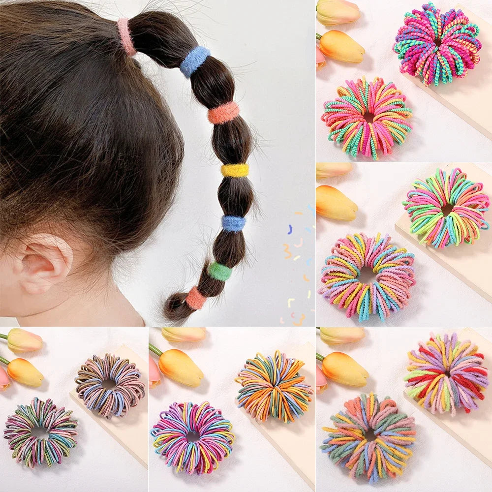 New 50/100Pcs Hair Bands Girls Candy Color Elastic Rubber Band Hair Bands Child Baby Headband Scrunchie Kids Hair Accessories