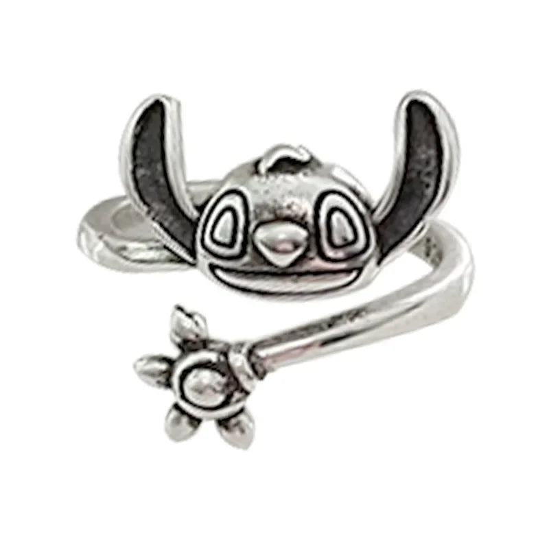 Disney Stitch Ring 925 Sterling Silver Ring Female Cartoon Niche Versatile Cute Index Finger Ring Non-fading Silver Jewelry