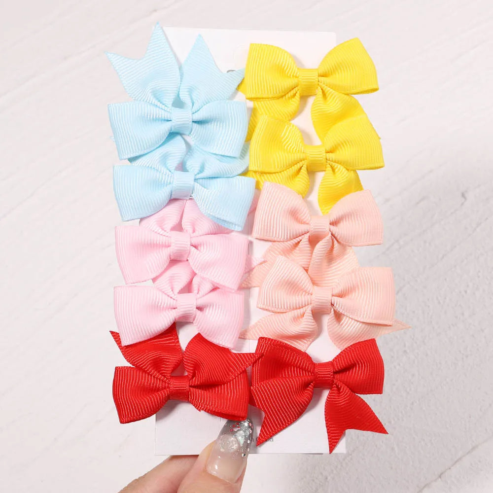6pcs/10Pcs Kids Solid Color Ribbon Bows Hair Clips for Baby Girls Handmade Bowknot Hairpin Barrettes New Year Hair Accessories