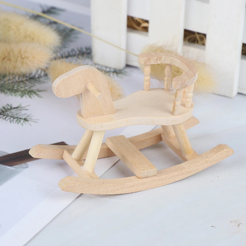 1/12 Dollhouse Miniature Wooden Rocking Horse Chair Nursery Room Furniture