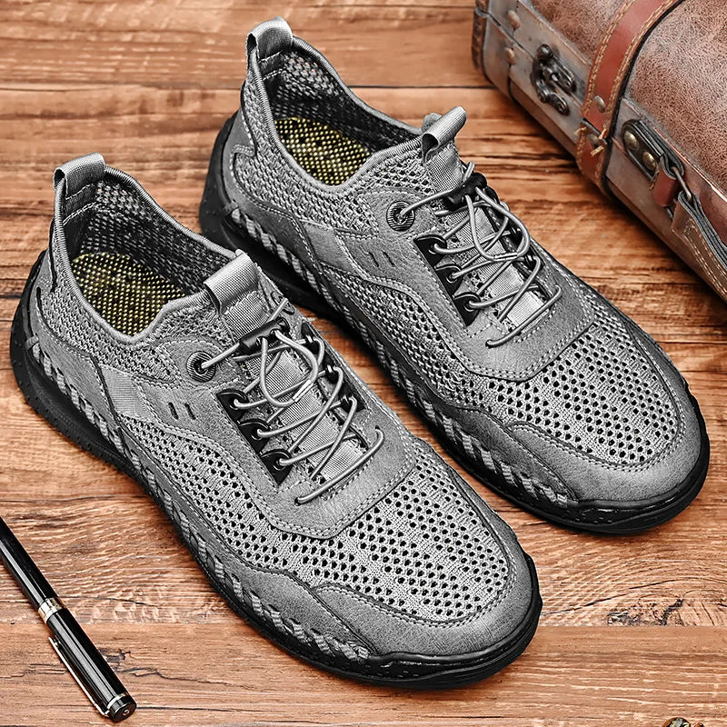 Summer Men Sneakers Breathable Leather Casual Shoes Men Comfortable Mesh Men Loafers Mesh Men Shoes Outdoor Walking Zapatos