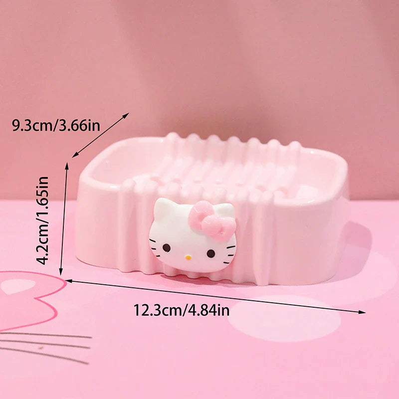 Kawaii Sanrio Hello Kitty Soap Tray Anime My Melody Soap Dishes Non-slip Drain Travel Home Bathroom Soap Box Bathroom Accessory