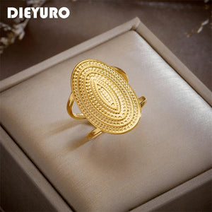 DIEYURO 316L Stainless Steel Exaggerated Punk Oval Open Ring For Women New Design Girls Rustproof Jewelry Party Birthday Gifts