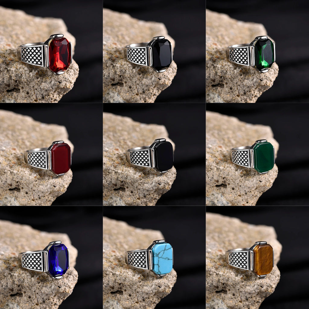 R3351 Men's High Quality Stainless Steel Multiple Color Gemstone Styles Onyx Rings Jewelry Professional Factory Made