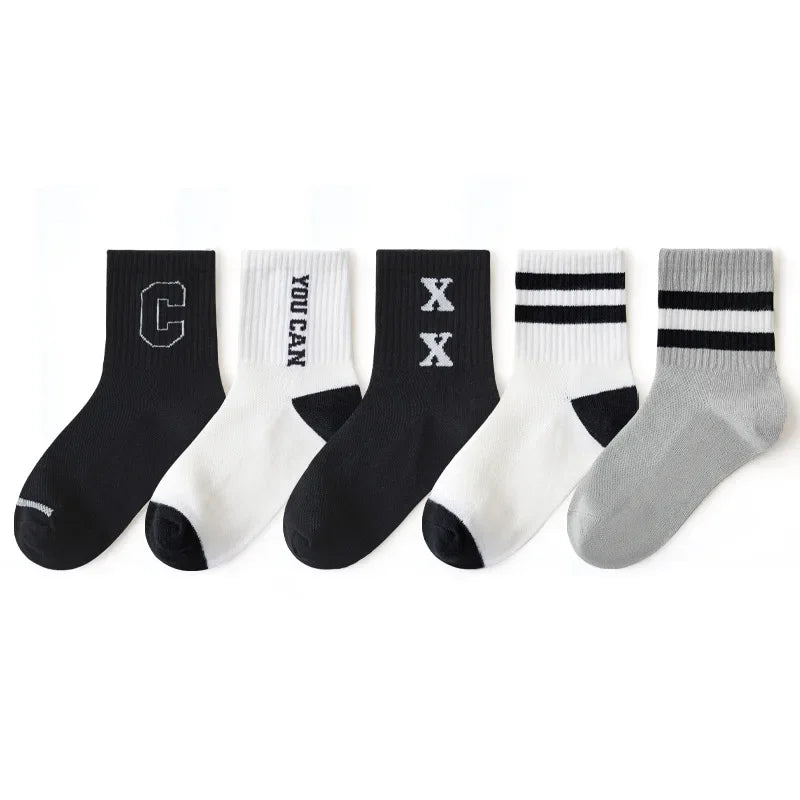 5 Pairs Spring Summer Kids Fashion Mid-calf Socks Cotton Mesh Girls Boys School Sports Long Socks Children Clothing Accessories