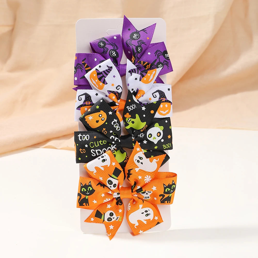4Pcs/Set Baby Girls Christmas Snowman Bows Hair Clips for Kids Funny Ribbon Bowknot Hairpin Headwear Hair Accessories Gifts