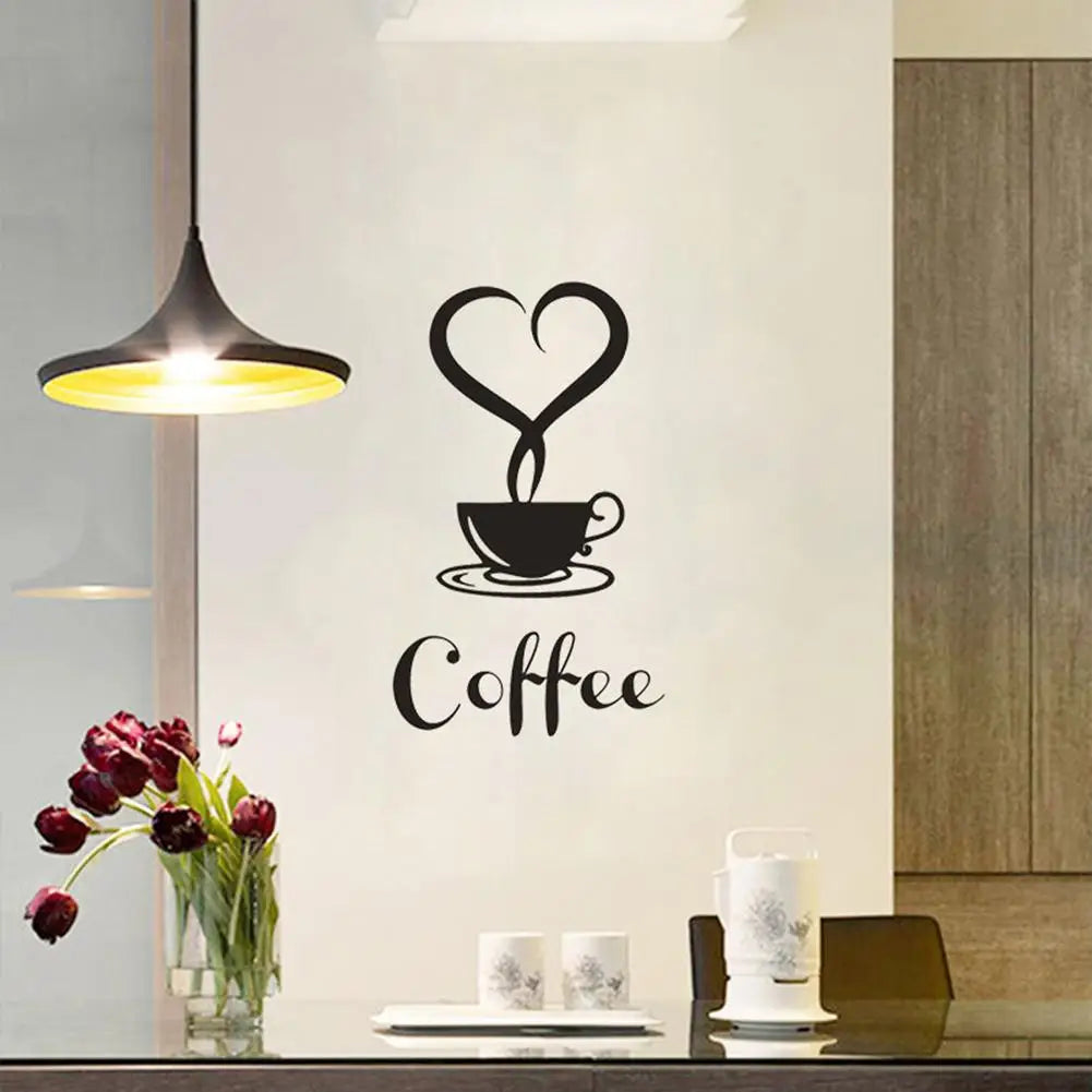 Coffee Cup Pattern Wall Stickers DIY Cafe Restaurant Living Room Home Decoration Self-adhesive Hand Carved Kitchen Wallpaper