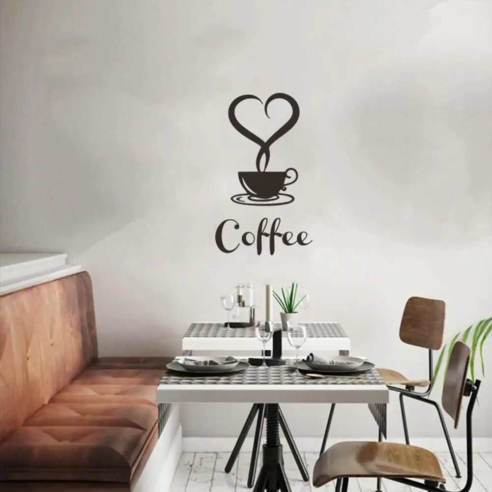 Coffee Cup Pattern Wall Stickers DIY Cafe Restaurant Living Room Home Decoration Self-adhesive Hand Carved Kitchen Wallpaper