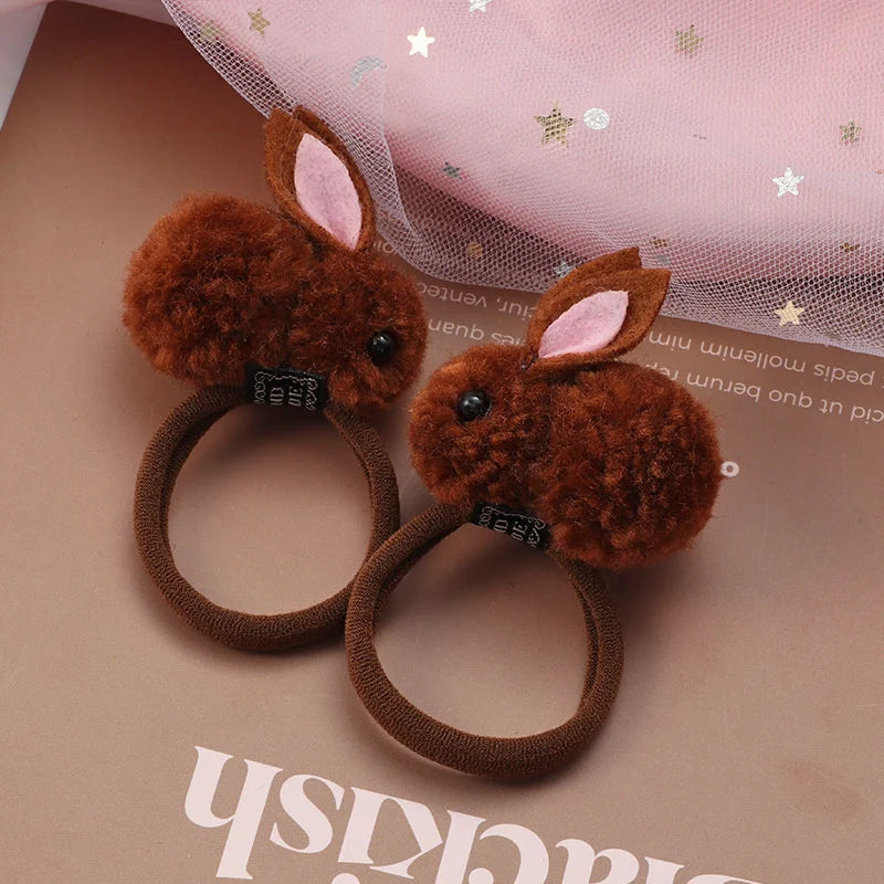 2 PCS Sweet Hair Ball Rabbit Elastic Hair Bands Princess Lovely Hair Accessories Children Hair Ties Baby Headwear For Girls Kids