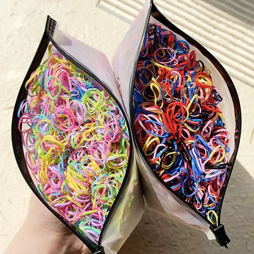 500Pcs/lot Girls Colourful Disposable Rubber Band Hair Ties Headband Children Ponytail Holder Bands Kids Hair Accessories