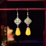 Load image into Gallery viewer, Yellow Jade Flower Earrings Natural Jewelry Gemstone Women Luxury Real Gemstones Talismans Accessories 925 Silver Amulet Carved
