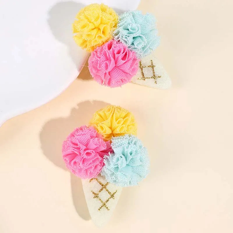 ncmama 2PCS Ice Cream Hair Clips for Toddlers Girls Cute Color Ball Flower Hairpin Baby Hair Accessories Kids Headwear Barrettes