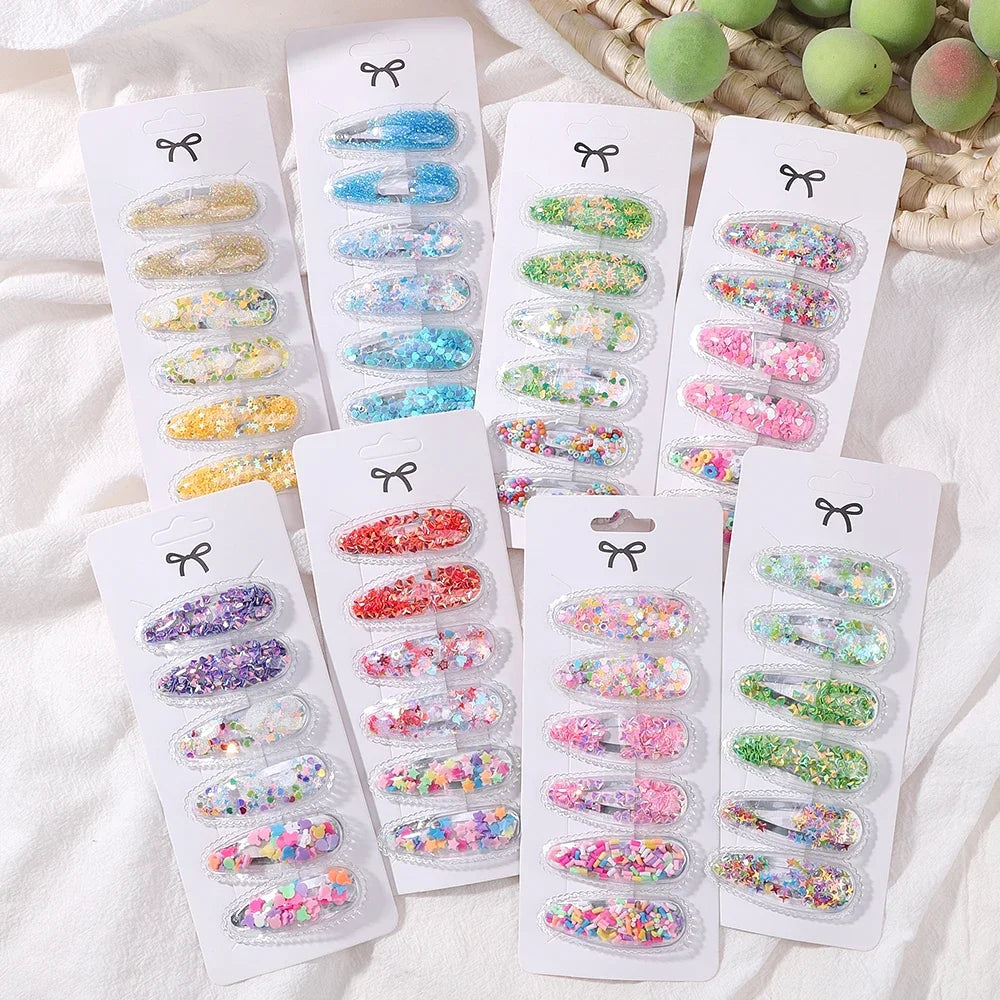 3/6pcs Fashion Sequin BB Hair Clips Color Transparent Flowing Sand Bangs Hair Gripes Girl Cute Cartoon Kids Headwear Accessory