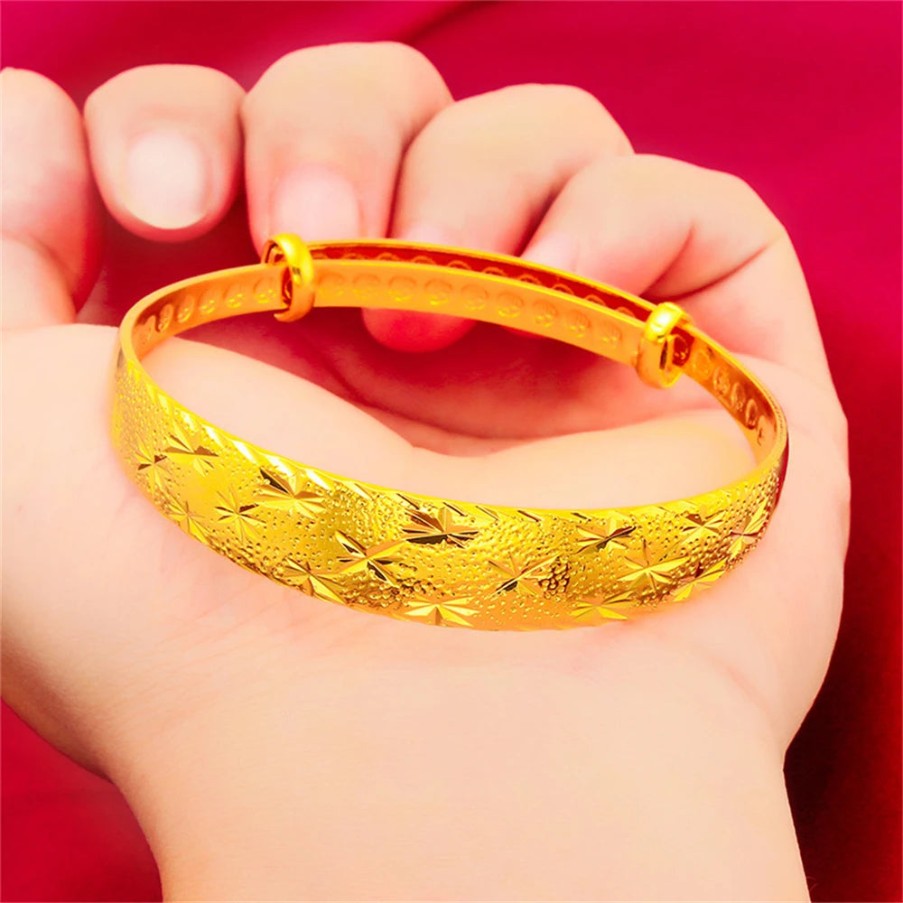 Women's Hand Bracelets Gold Color 10mm Star Wide Cuff Bangle Adjustable Pulsera Wedding Jewelry Accessories Party Gifts Bijoux