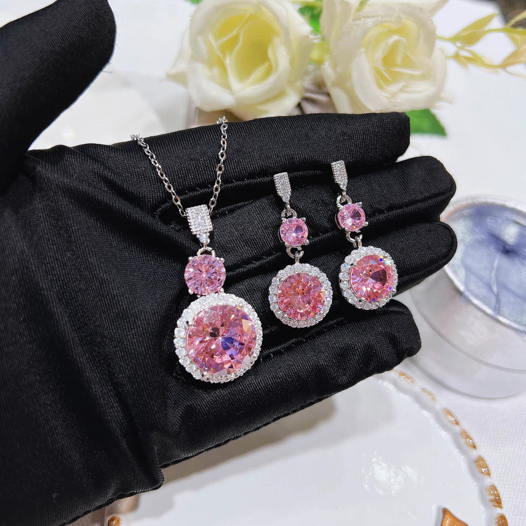 Luxury Fashion Crystal Rhinestone Water Drop Necklace&Earrings Banquet Wedding Jewelry Set For Women Birthday Gifts Accessories
