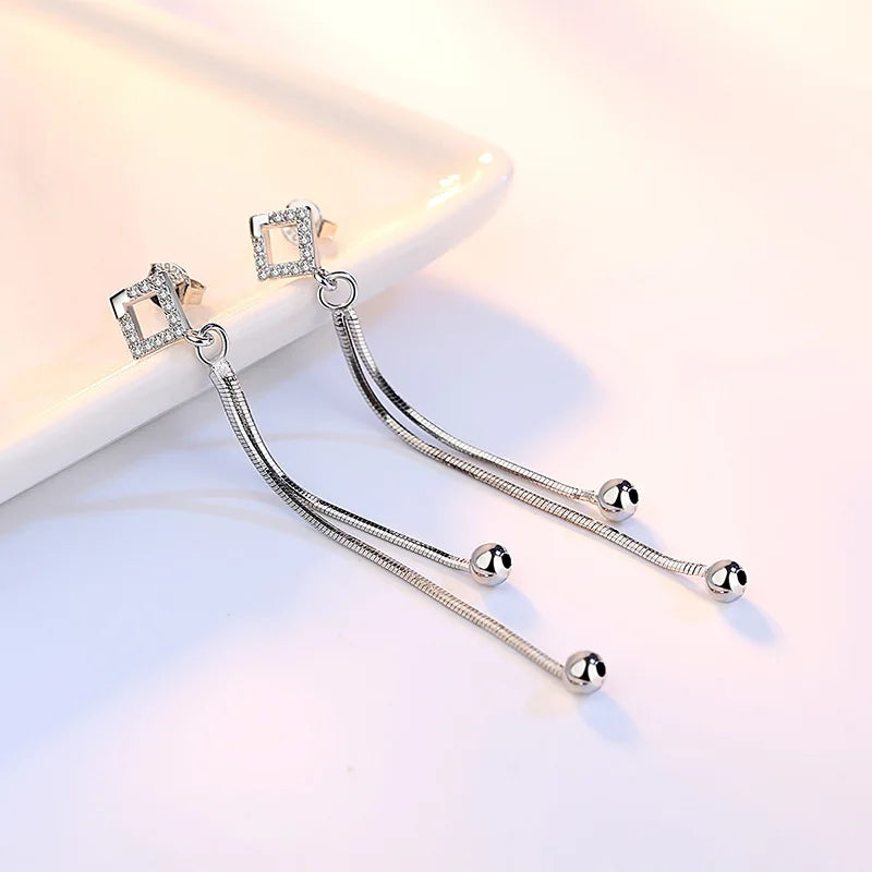 Fanqieliu Original 925 Silver Needle Crystal Zircon Square Long Chain New Jewelry Drop Earrings For Lady FQL23554