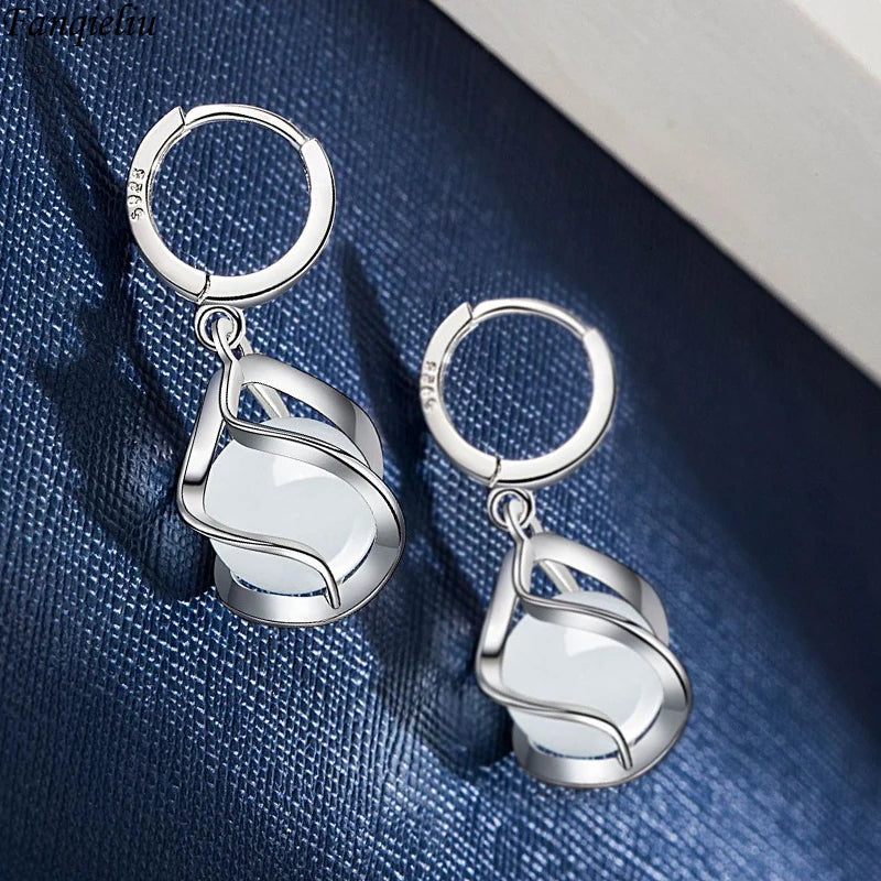 Fanqieliu 925 Silver Needle Women's High Quality Opal Jewelry Trendy Hollow Cage Drop Earrings New FQL23569