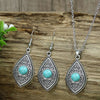 1Set Vintage National Imitation Turquoise Women's Earring Necklace Set Antique Silver Alloy Green Earring Necklace