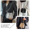 Women Luxury Shoulder Bag Solid Color Rhinestone Glittering Satchel Bag Drawstring Bling Bucket Bag Dinner Party Bag