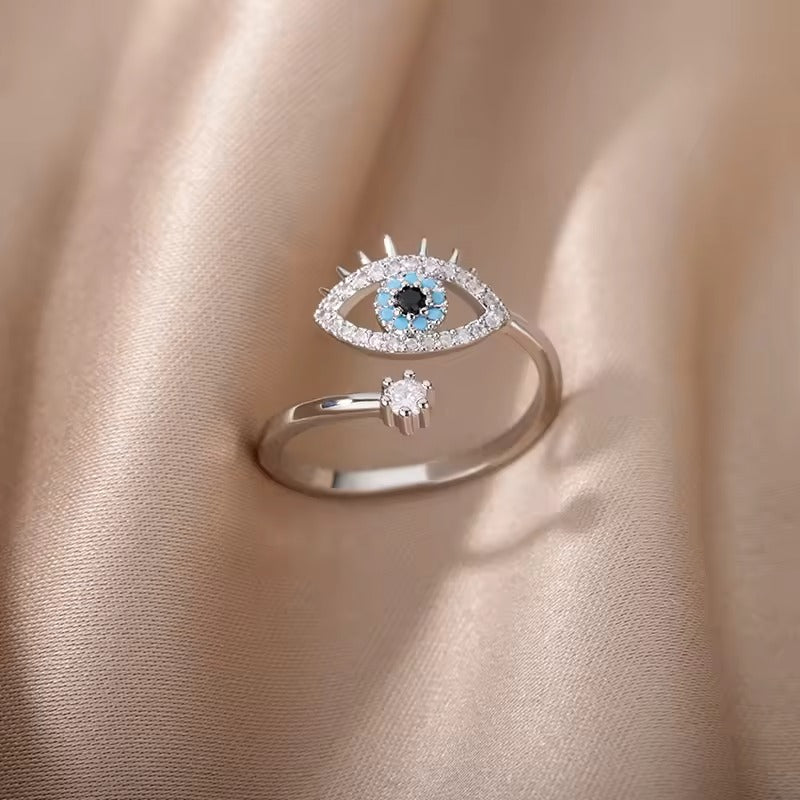 Lucky Turkish Blue Evil Eye Rings For Women Open Adjustable Stainless Steel Ring 2024 Trend Wedding Band Couple Jewelry Gift