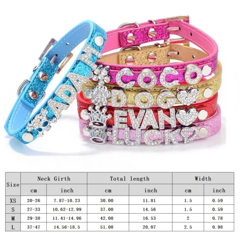 Personalized DIY Name Dog Collars Bling Pet Dog Collar With Diamond Buckle Puppy Cat Letters Charms For Teddy French Bulldog