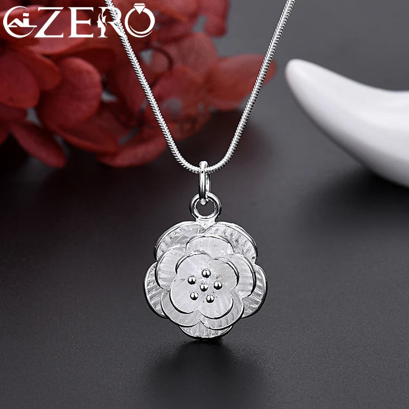 Fine 925 Sterling Silver Charm Flower Necklace Earring Bangle Jewelry for Women Retro Set Wedding Gift TRENDY Lovely