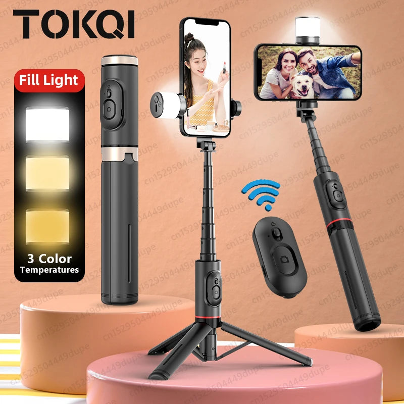 2024 NEW Portable Wireless Bluetooth Phone Telescopic Selfie Stick Tripod With Fill Light for Huawei iPhone 13 Android Xiaomi