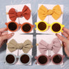 2Pcs/set Kids Summer Round Sunglasses Bows Headband Gift Sets Children Lovely Glasses Protection Hair Accessories for Girls