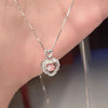 1PC Pink Heart Pendant Necklace for Women Lovers Rhinestione Clavicle Chain Chocker Female Cute Crystal Moonstone Jewlery Gifts