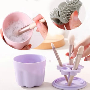 Silicone Makeup Brushes Cleaner Cup Brush Washing Bucket Cosmetic Pen Storage Portable Container Beauty Brush Drying Rack