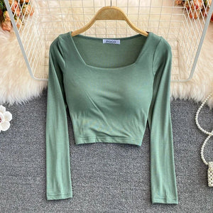T-shirts For Women With Built In Bra T Shirts Womens Long Sleeve O-neck Tees Female Casual Korean Fashion Almighty Dropshipping