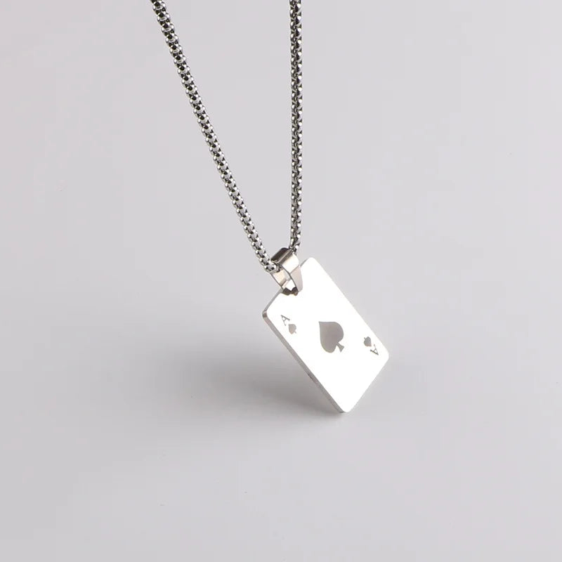 Kpop Y2k Poker Card Ace of Spades Pendant Chain Necklace for Women Men Playing Cards Jewelry Hip Hop Stain Less Steel Jewelry