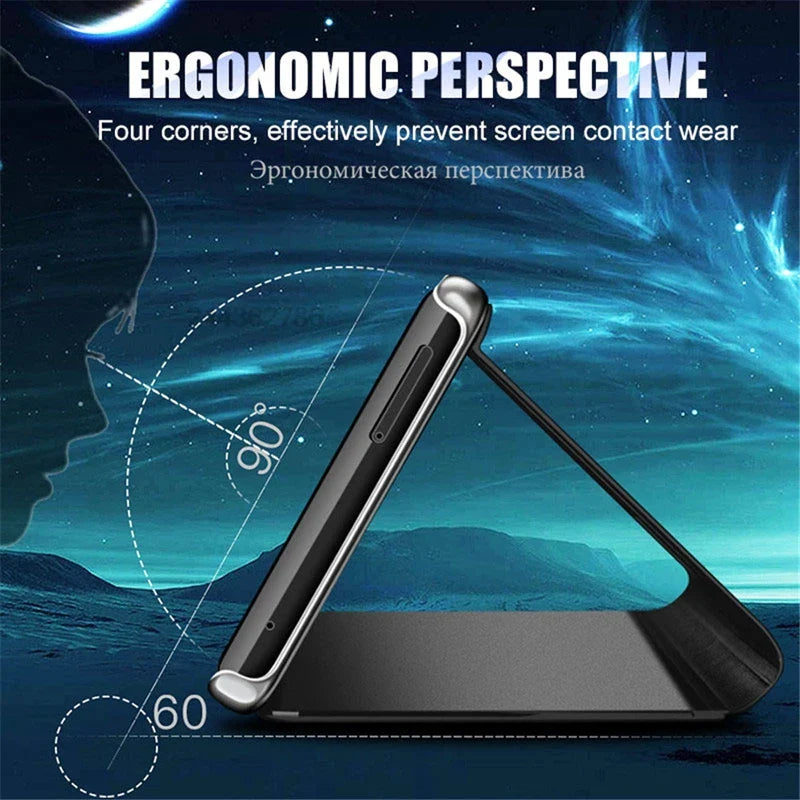 Luxury Mirror Flip Case For Xiaomi Redmi 13C 12 4G 12C A1 10C K60 Pro 10X 10 9C 9T 9A 9i 9 Plating Stand Case Phone Accessories