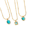 Uworld 18K Gold Plating Handmade Chain Stainless Steel Blue Cat Eye Natural Stone Oval Square Pendant Necklace Set for Women