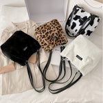Load image into Gallery viewer, Ladies Women Girls Leopard Printed Shoulder Bag Soft Fluffy Plush Handbag Winter Tote Bag Crossbody Messenger Bag
