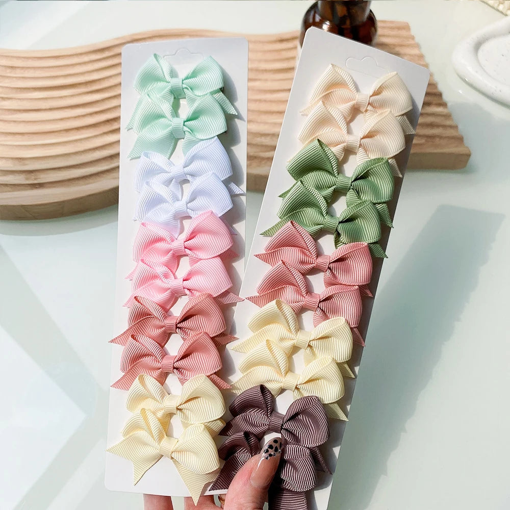 10Pcs/Set New Cute Solid Ribbon Bowknot Hair Clips for Baby Girls Handmade Bows Hairpin Barrettes Headwear Kids Hair Accessories