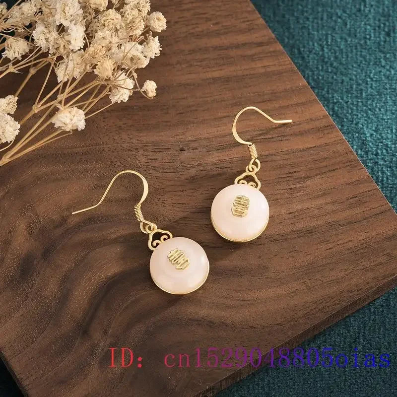 White Jade Doughnut Earrings 925 Silver Fashion Charm Gifts Women Crystal Gemstone Jewelry Natural Agate Chalcedony Zircon