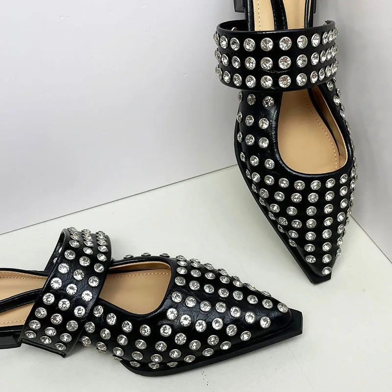 Fashion Rhinestones Flats Ladies Sandals Shoes Female Pointed Toe Luxury Crystal Footwear Women Flats Sandals Shoes Big Size 43