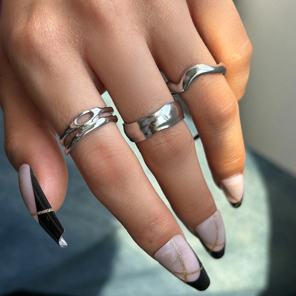 Stainless Steel Rings Fine High-end Skeleton Asymmetric Design Rings For Women Jewelry Party Gift Friends Daily Wear Versatile