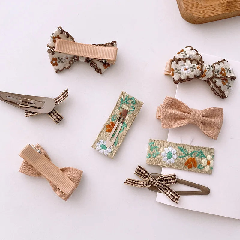 4/8pcs Korean Coffee Color Hair Pin Bow Knit Fabric Princess Hair Clips for Children Baby Girls Headwear Kids Hair Accessories