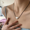 Pull-out Leather Metal Love Necklace Female Design Sense Niche Retro Personality Simple Versatile Neck Chain Collarbone Chain
