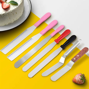 Stainless Steel Thickened Scale Cake Straight Curved Plastic Handle Spatula Baking Cream Wooden Handle Spatula Kitchen Items