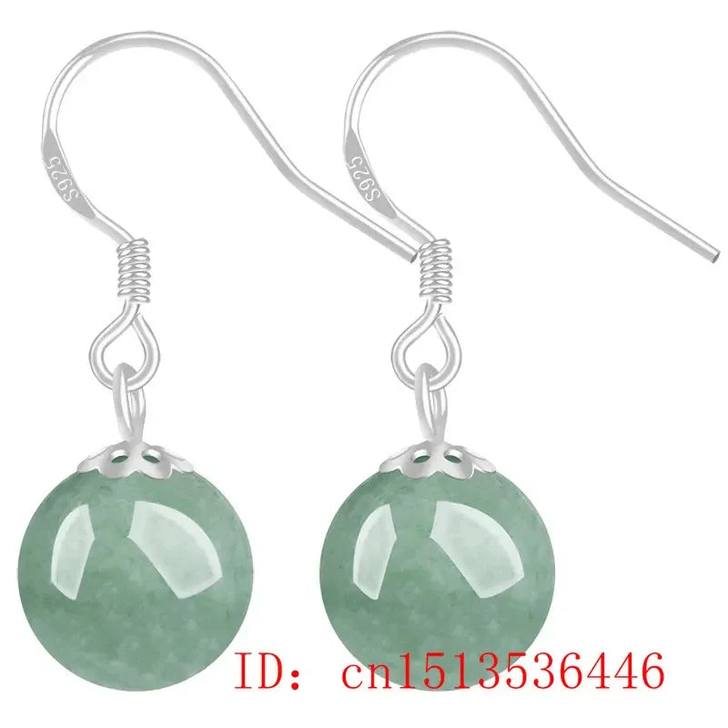 925 Silver Natural Myanmar Emerald Jade Circular 10mm Beads Earrings Original DIY By Hand Accessories Women Luck Gifts Jewelry