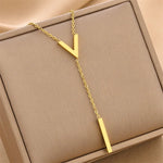 Load image into Gallery viewer, 316L Stainless Steel Letter V Pendant Charms Necklace Romantic Minimalist Short Clavicle Chain Tassel Choker Gift For Girlfriend

